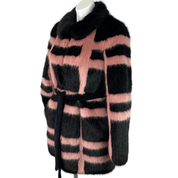 Shrimps Pink Black Plaid Faux Fur Coat Women’s M Short Modacrylic - Picture 5 of 13
